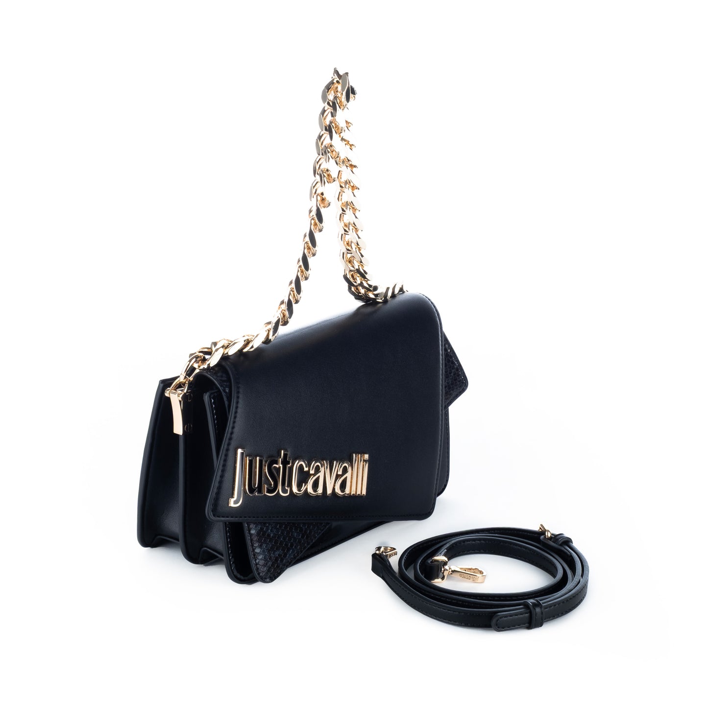 Bolsa Ombro de Mulher Just Cavalli Preta com Corrente Dourada