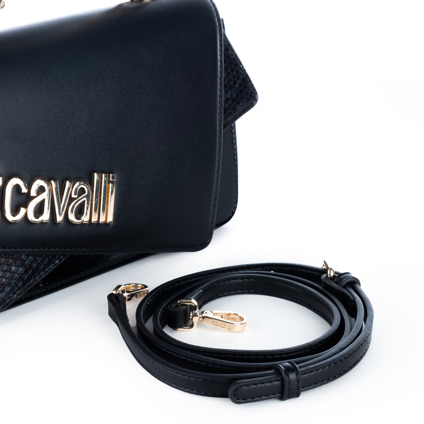 Bolsa Ombro de Mulher Just Cavalli Preta com Corrente Dourada
