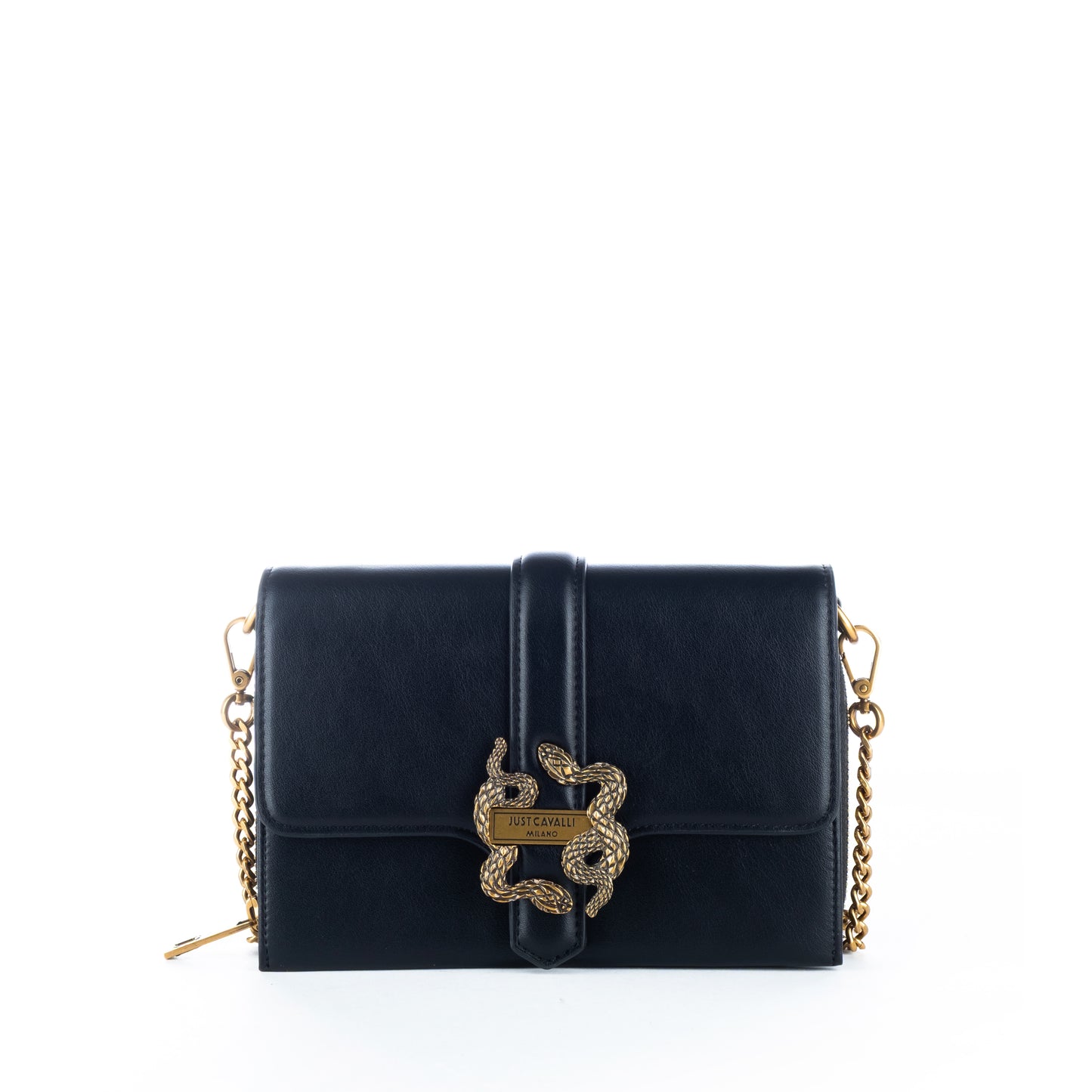 Bolsa Tiracolo Clutch Just Cavalli Mulher Preta com Detalhe em Dourado