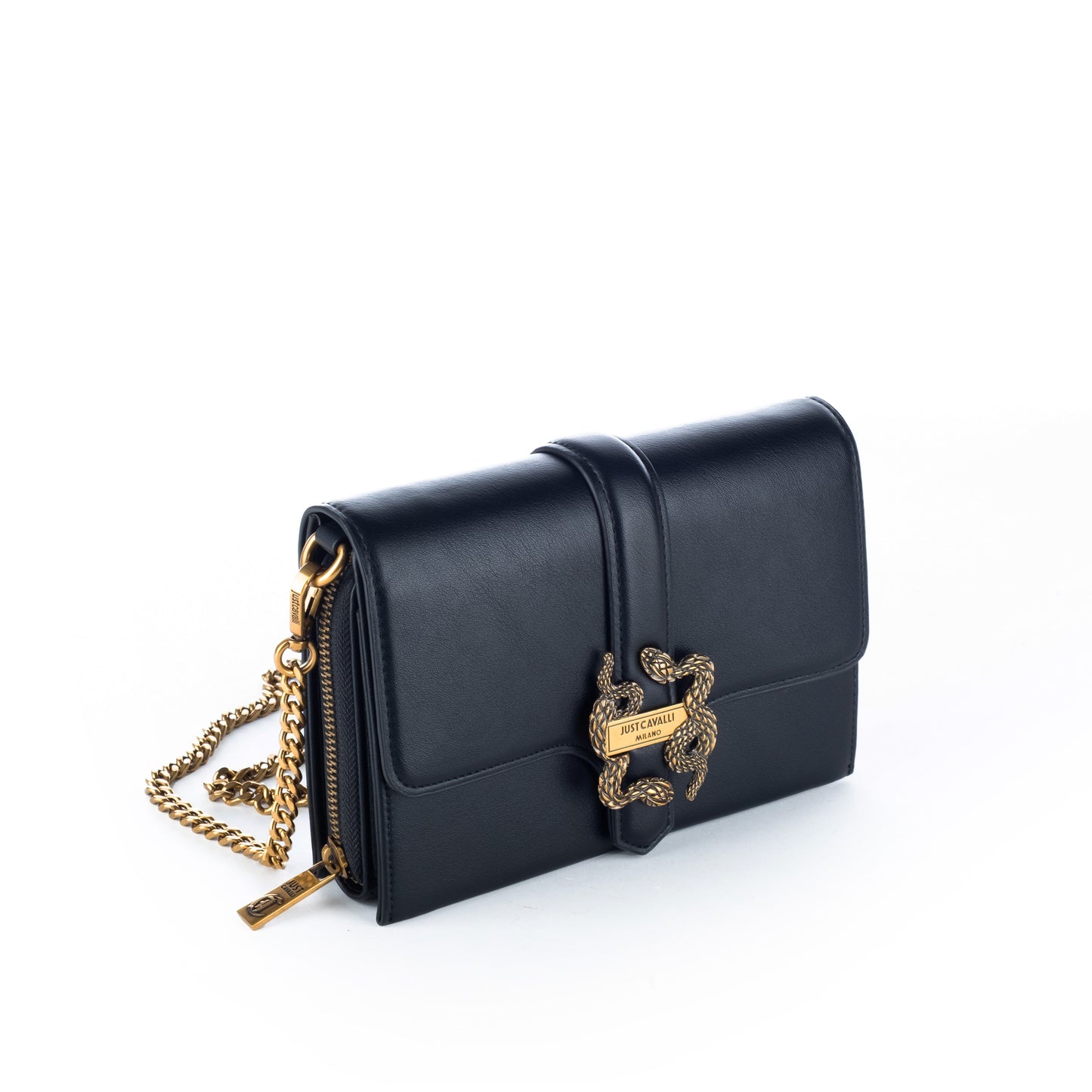 Bolsa Tiracolo Clutch Just Cavalli Mulher Preta com Detalhe em Dourado