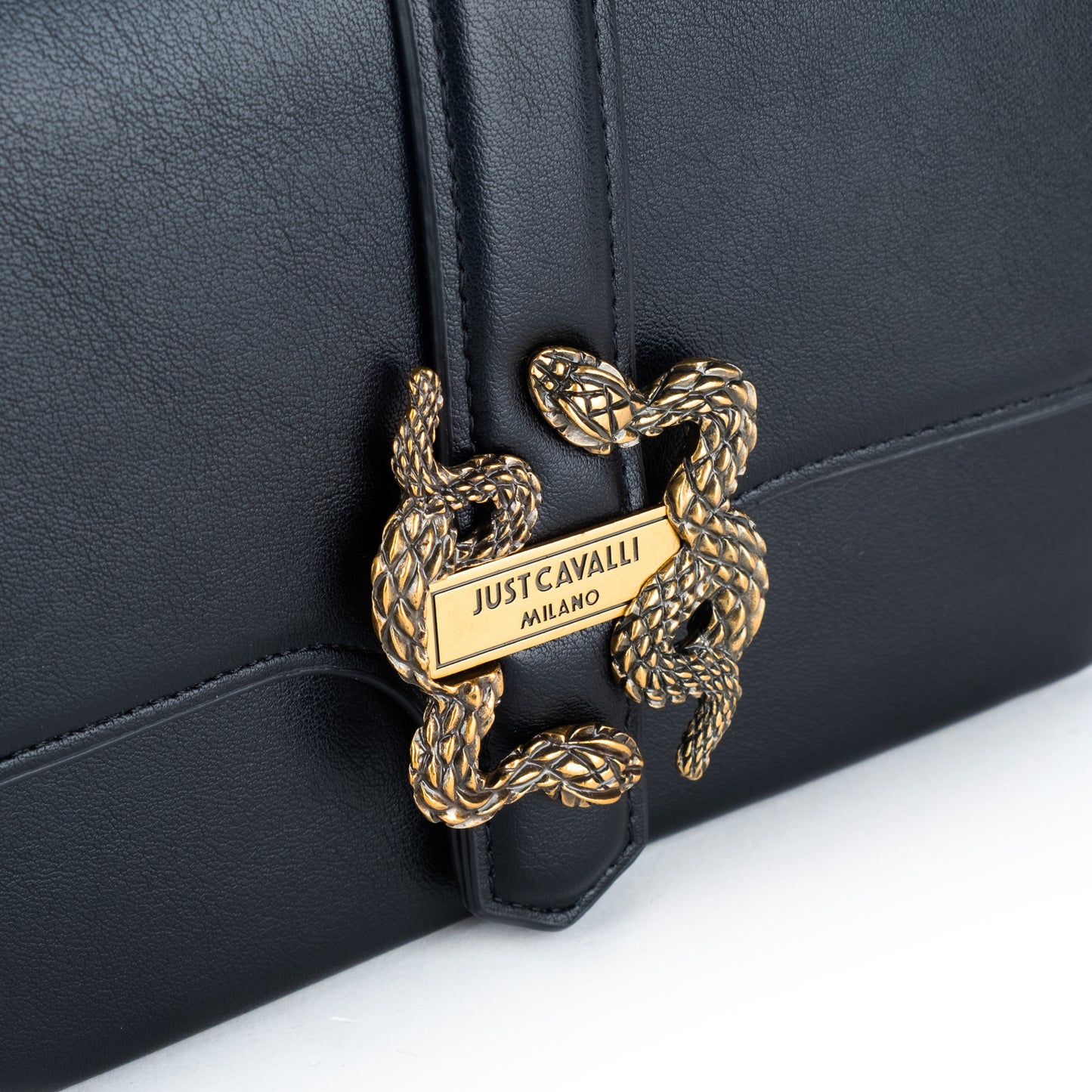 Bolsa Tiracolo Clutch Just Cavalli Mulher Preta com Detalhe em Dourado
