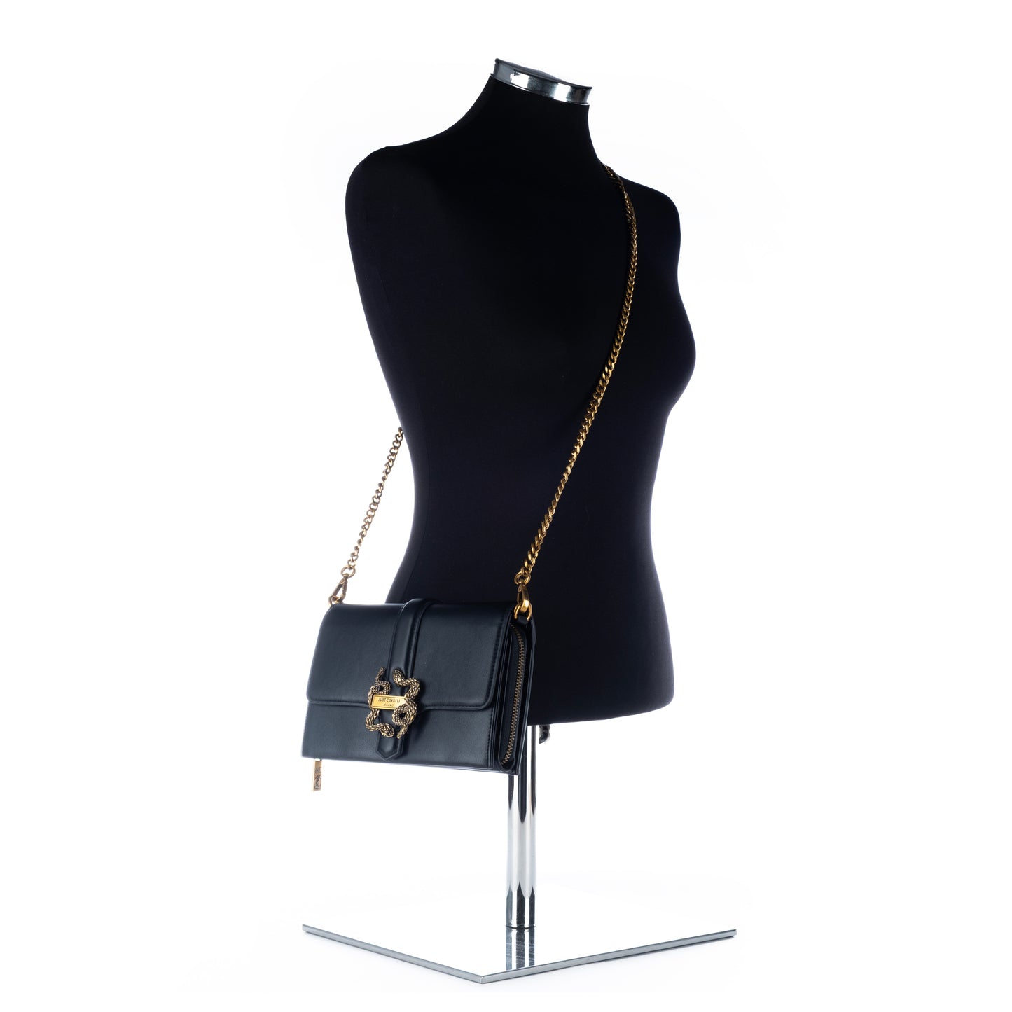 Bolsa Tiracolo Clutch Just Cavalli Mulher Preta com Detalhe em Dourado