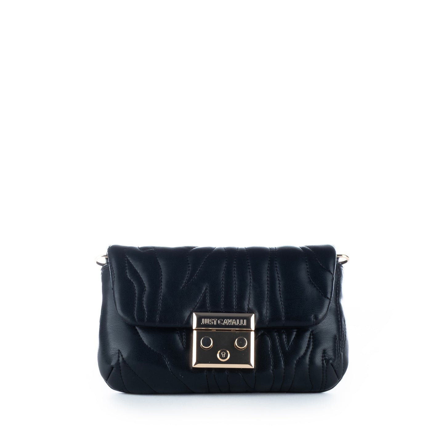 Bolsa Tiracolo Clutch Just Cavalli Preta com Fecho Dourado