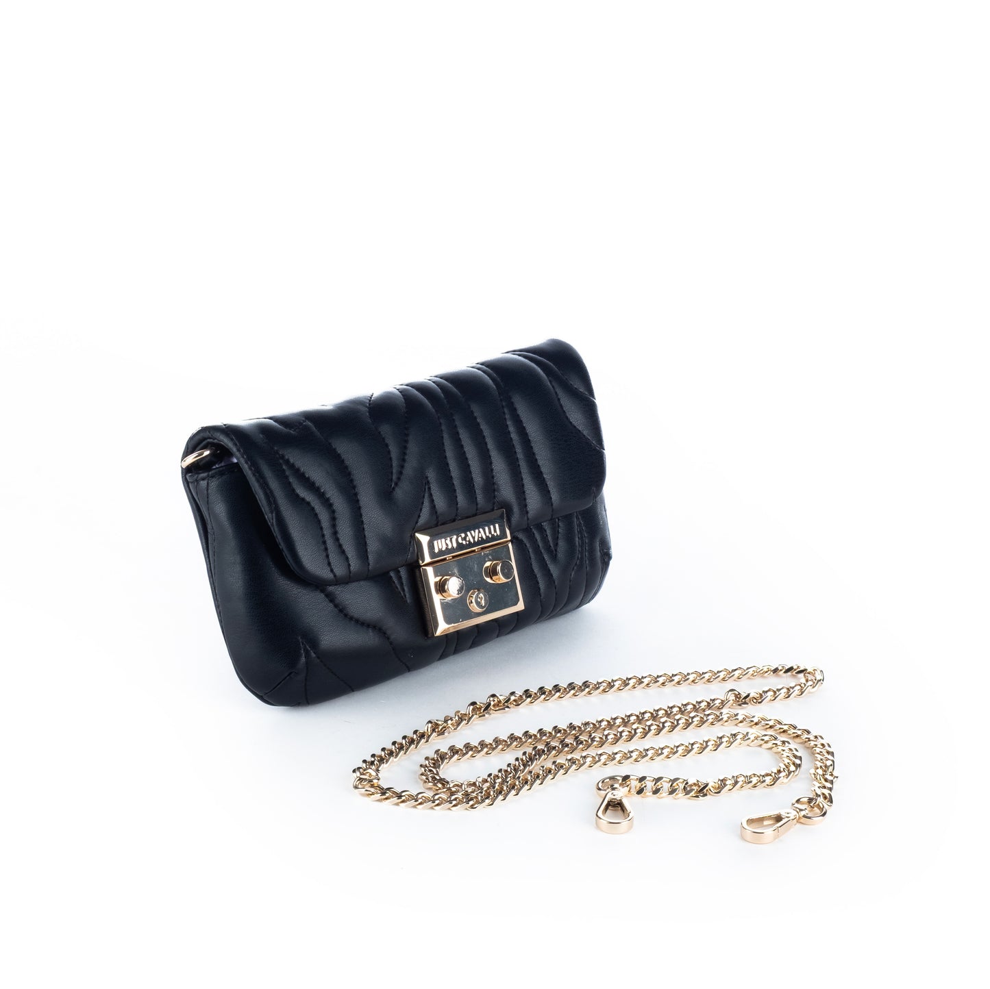 Bolsa Tiracolo Clutch Just Cavalli Preta com Fecho Dourado