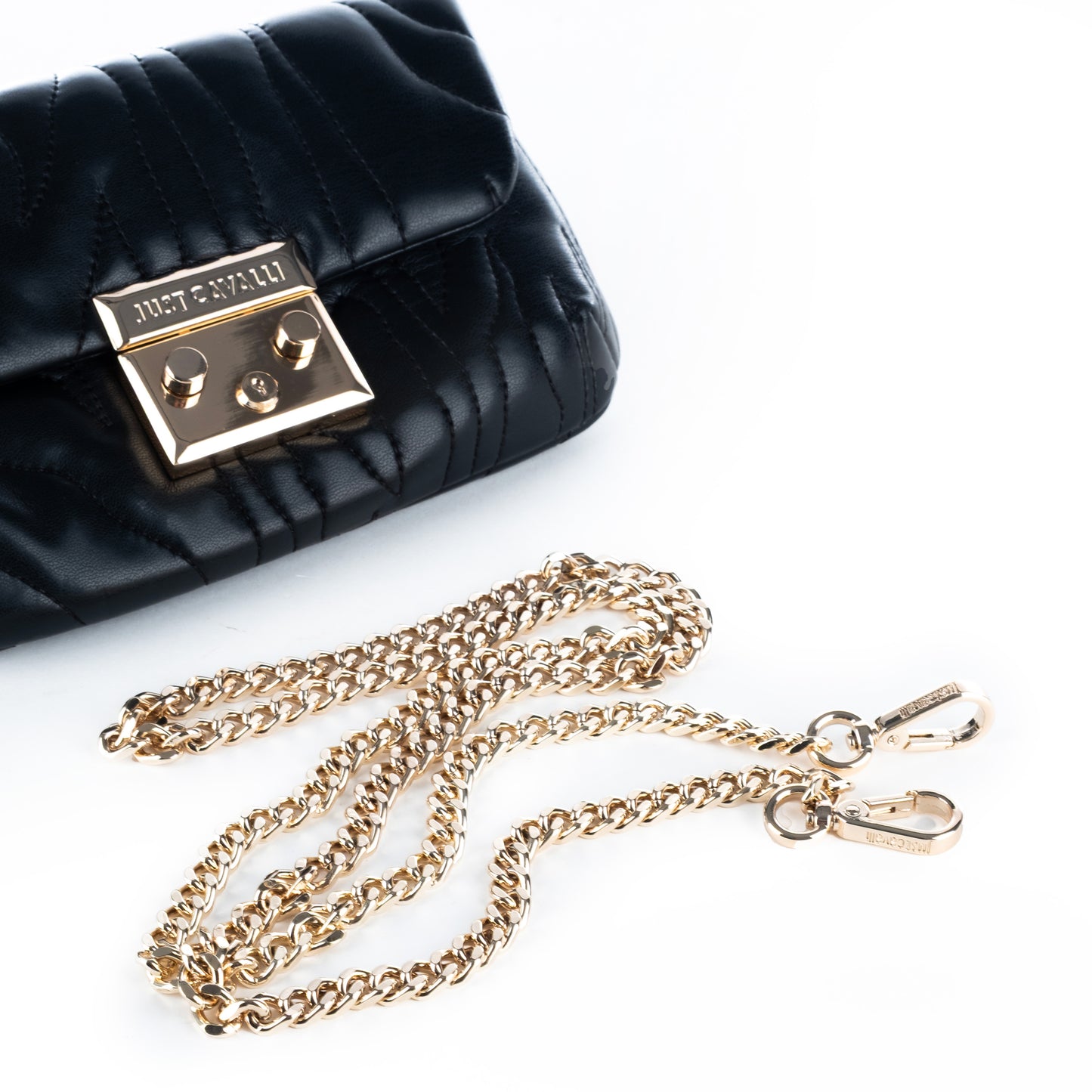 Bolsa Tiracolo Clutch Just Cavalli Preta com Fecho Dourado