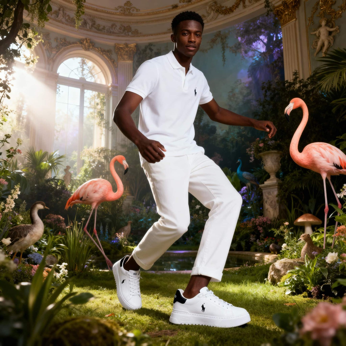Ténis Homem Ralph Lauren Branco com Detalhes Pretos