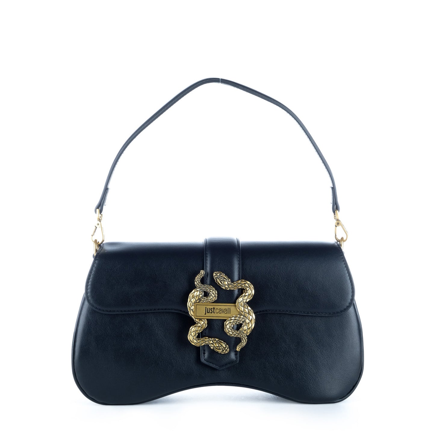 Bolsa de Ombro Just Cavalli Azul Escuro com Fecho Dourado Serpente