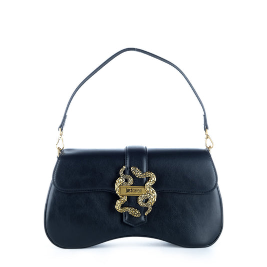 Bolsa de Ombro Just Cavalli Azul Escuro com Fecho Dourado Serpente