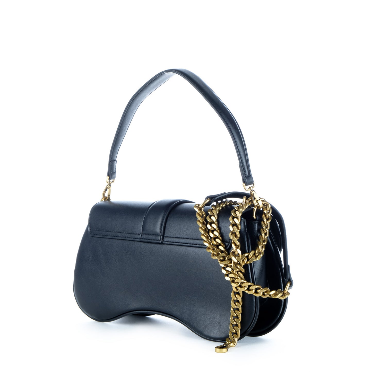 Bolsa de Ombro Just Cavalli Azul Escuro com Fecho Dourado Serpente