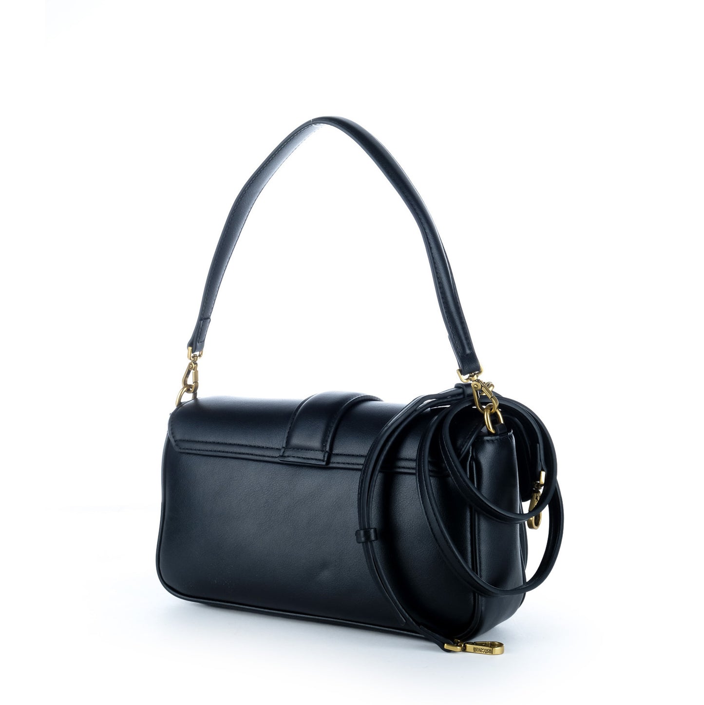Bolsa de Ombro Just Cavalli Preta com Detalhe Dourado e Alça Tiracolo