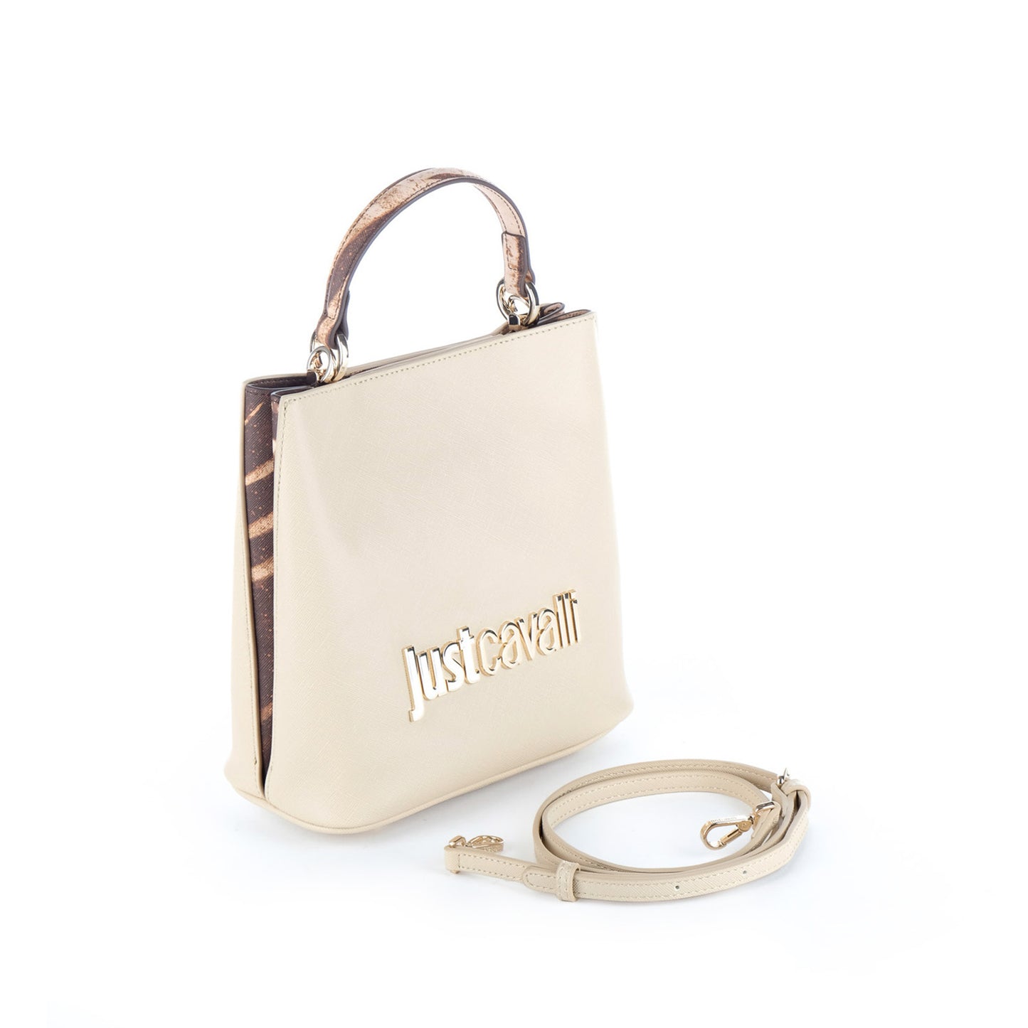 Bolsa Tote Just Cavalli Bege com Logótipo Metálico Dourado