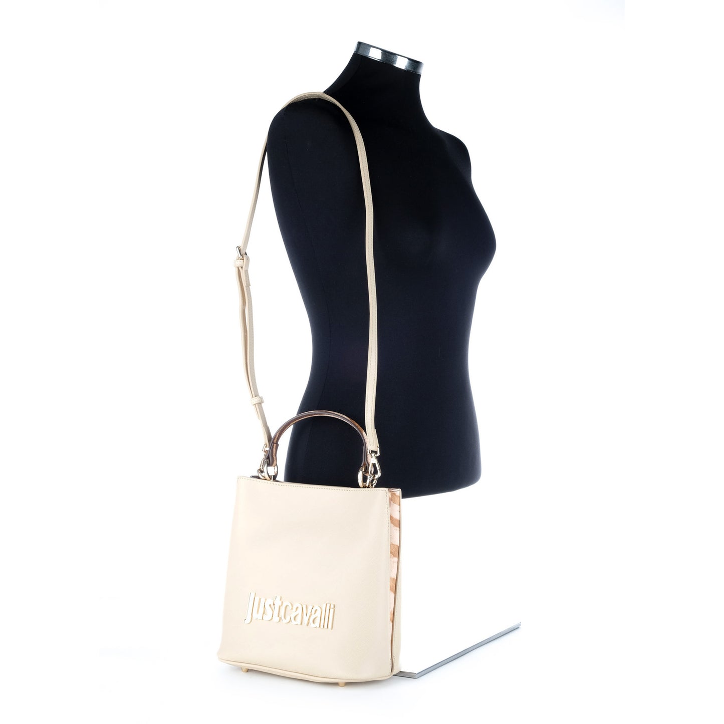 Bolsa Tote Just Cavalli Bege com Logótipo Metálico Dourado