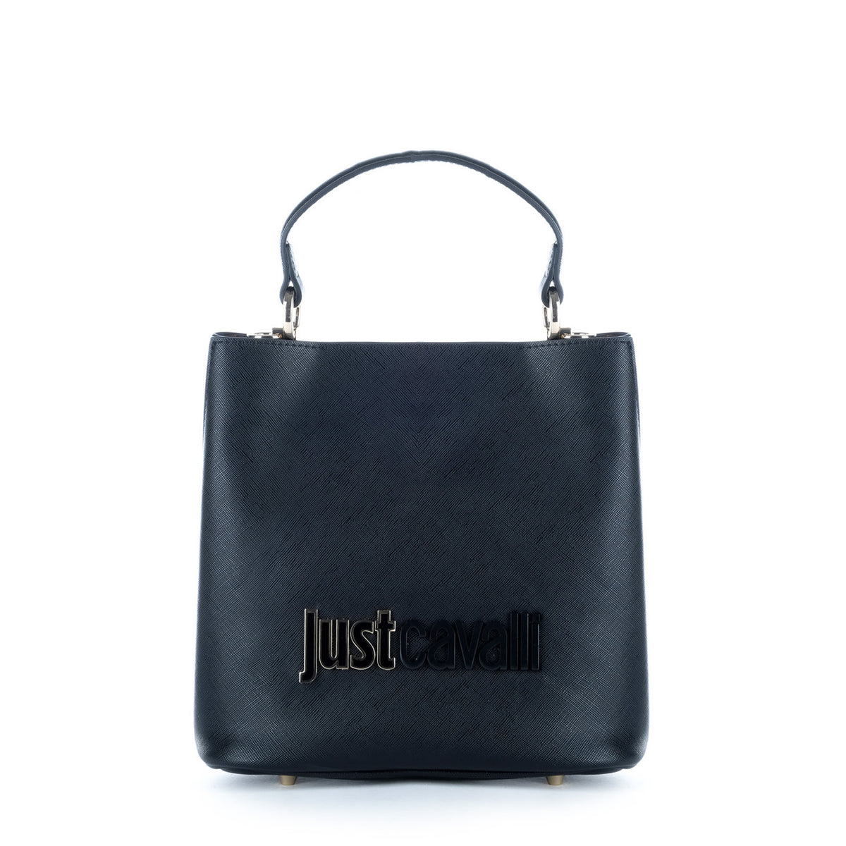 Bolsa Satchel Just Cavalli Preta com Alça Superior e Logótipo Frontal