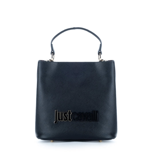 Bolsa Satchel Just Cavalli Preta com Alça Superior e Logótipo Frontal