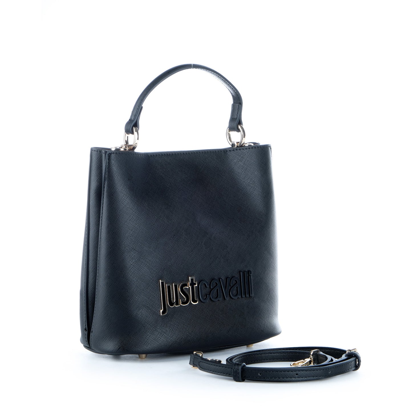 Bolsa Satchel Just Cavalli Preta com Alça Superior e Logótipo Frontal