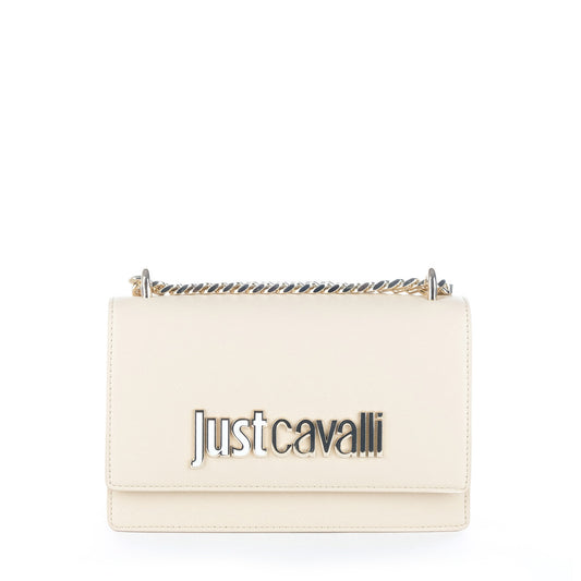 Bolsa Tiracolo Just Cavalli Bege com Logótipo e Corrente Dourada