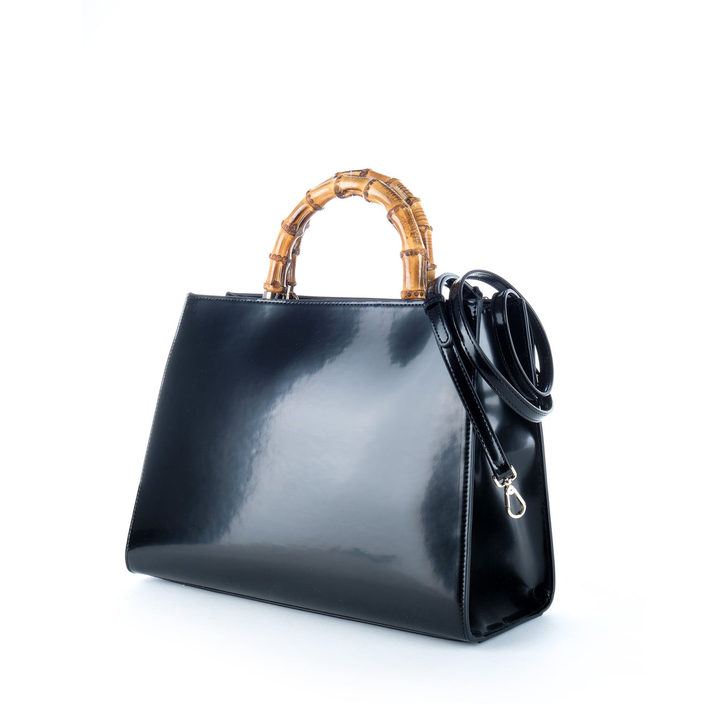 Bolsa Tote Just Cavalli Azul Escuro com Pegas Efeito Bambu e Logótipo Metálico