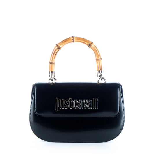 Bolsa Clutch Just Cavalli Azul Escuro com Pega Efeito Bambu e Logótipo Metálico
