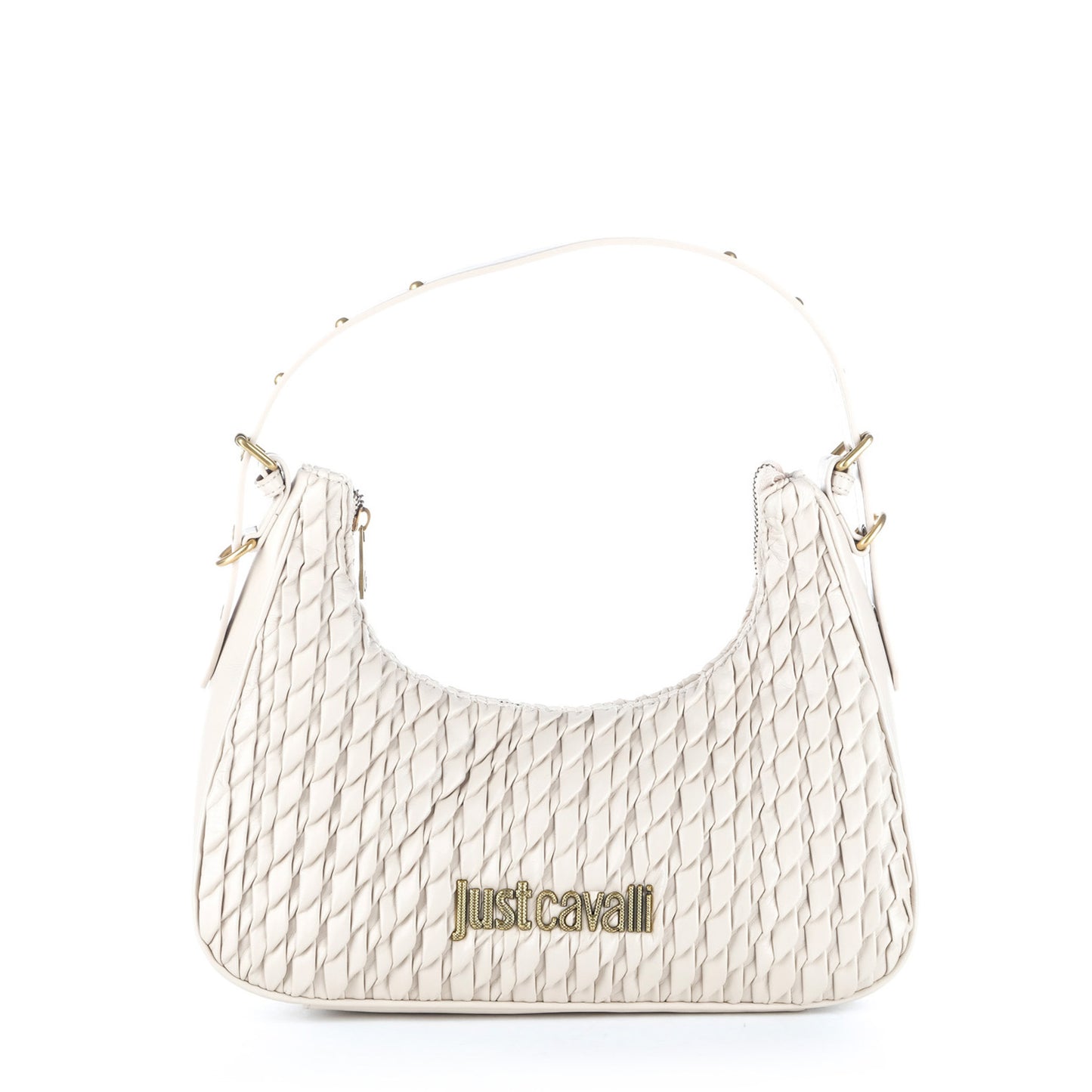 Bolsa de Ombro Just Cavalli Branca com Padrão e Logótipo Dourado