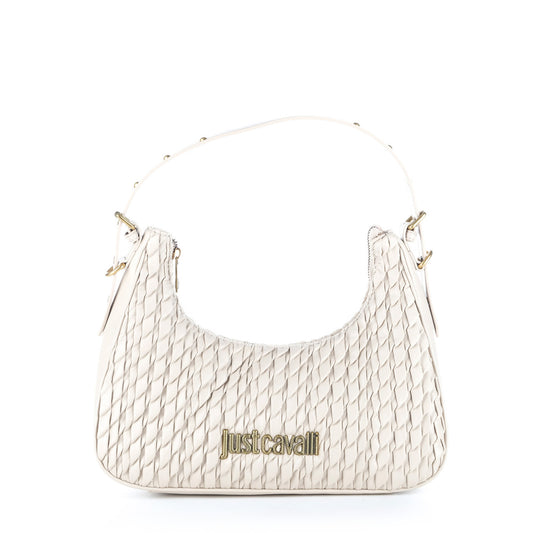 Bolsa de Ombro Just Cavalli Branca com Padrão e Logótipo Dourado