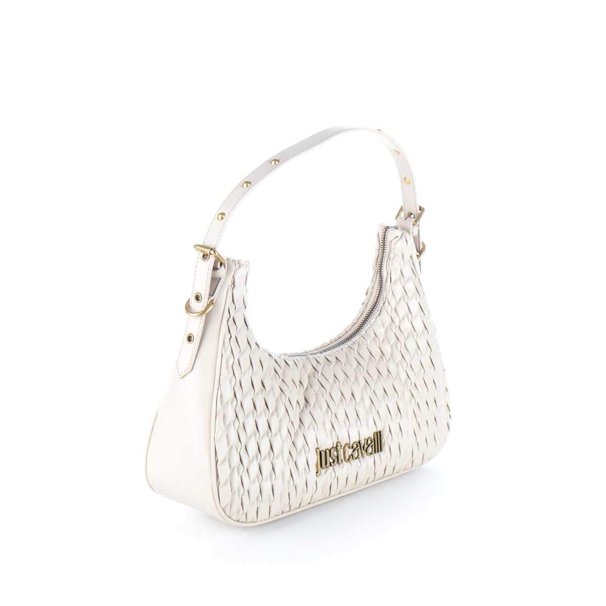 Bolsa de Ombro Just Cavalli Branca com Padrão e Logótipo Dourado