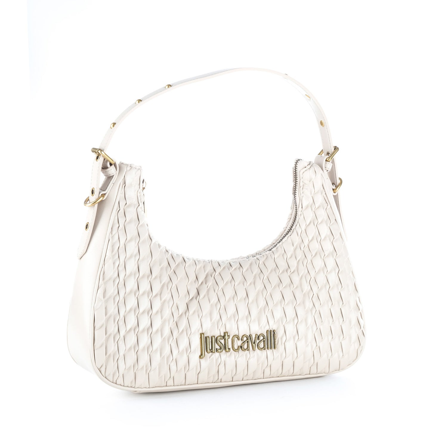 Bolsa de Ombro Just Cavalli Branca com Padrão e Logótipo Dourado