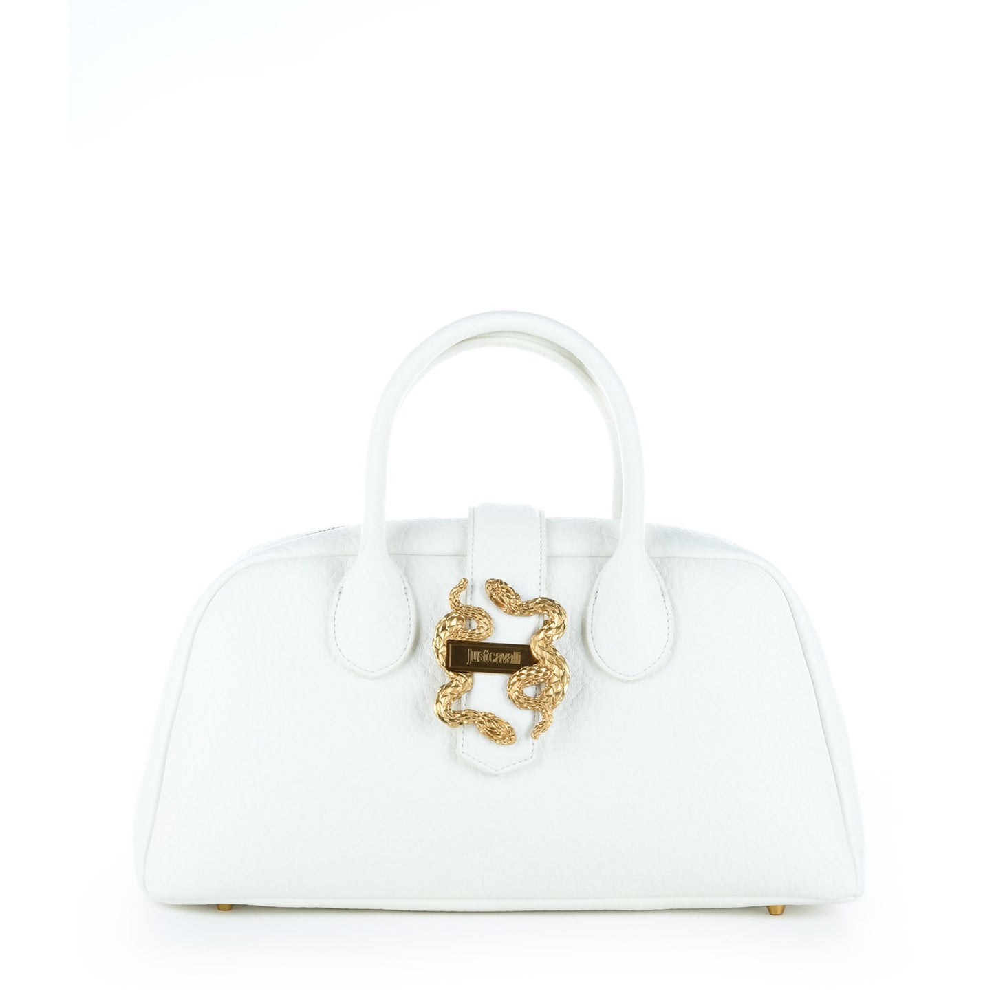 Bolsa Satchel Just Cavalli Branca com Detalhe Dourado de Serpentes