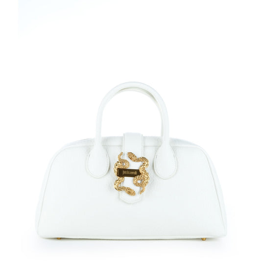 Bolsa Satchel Just Cavalli Branca com Detalhe Dourado de Serpentes