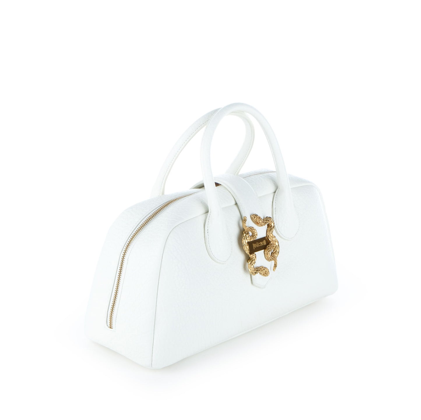Bolsa Satchel Just Cavalli Branca com Detalhe Dourado de Serpentes