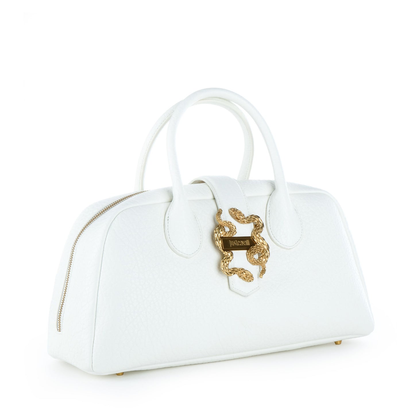 Bolsa Satchel Just Cavalli Branca com Detalhe Dourado de Serpentes