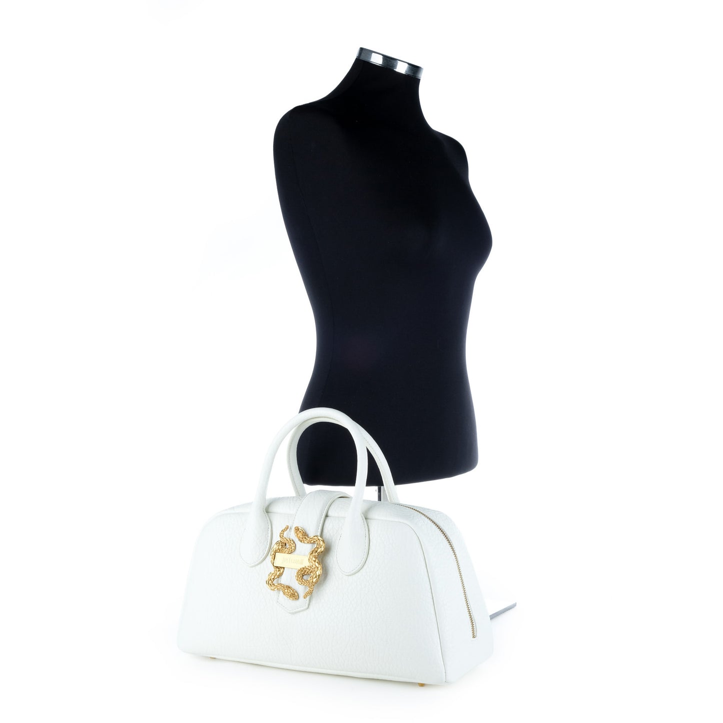 Bolsa Satchel Just Cavalli Branca com Detalhe Dourado de Serpentes