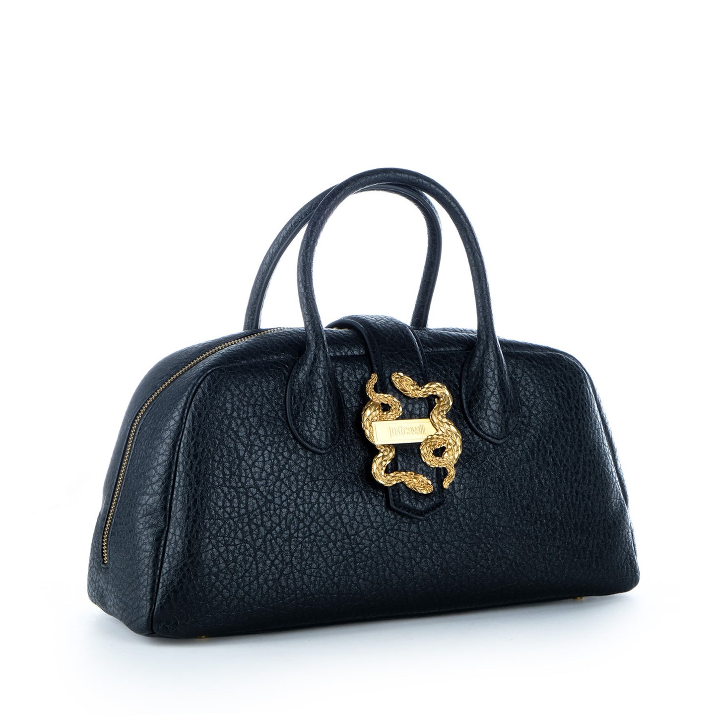 Bolsa Satchel Just Cavalli Azul Escuro com Detalhe Dourado de Serpentes