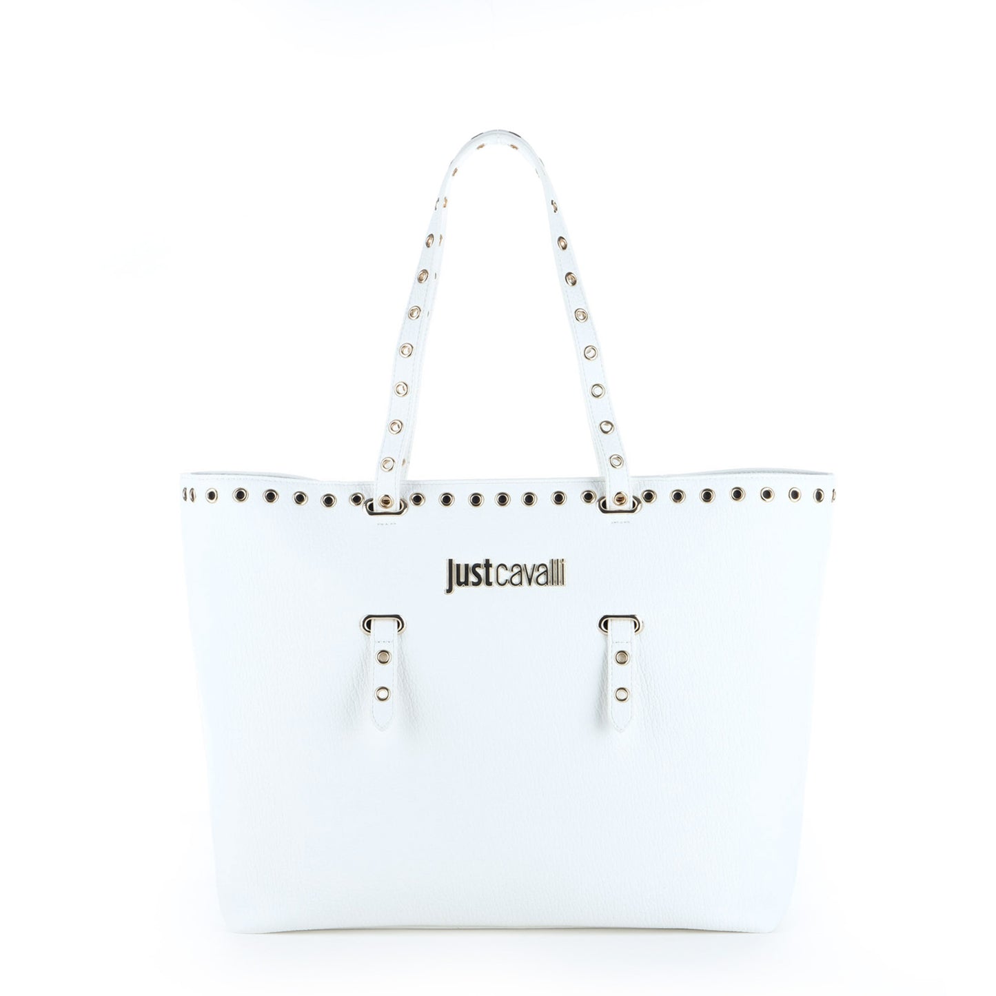 Bolsa Tote Just Cavalli Branca com Ilhós Metálicos e Logótipo Frontal