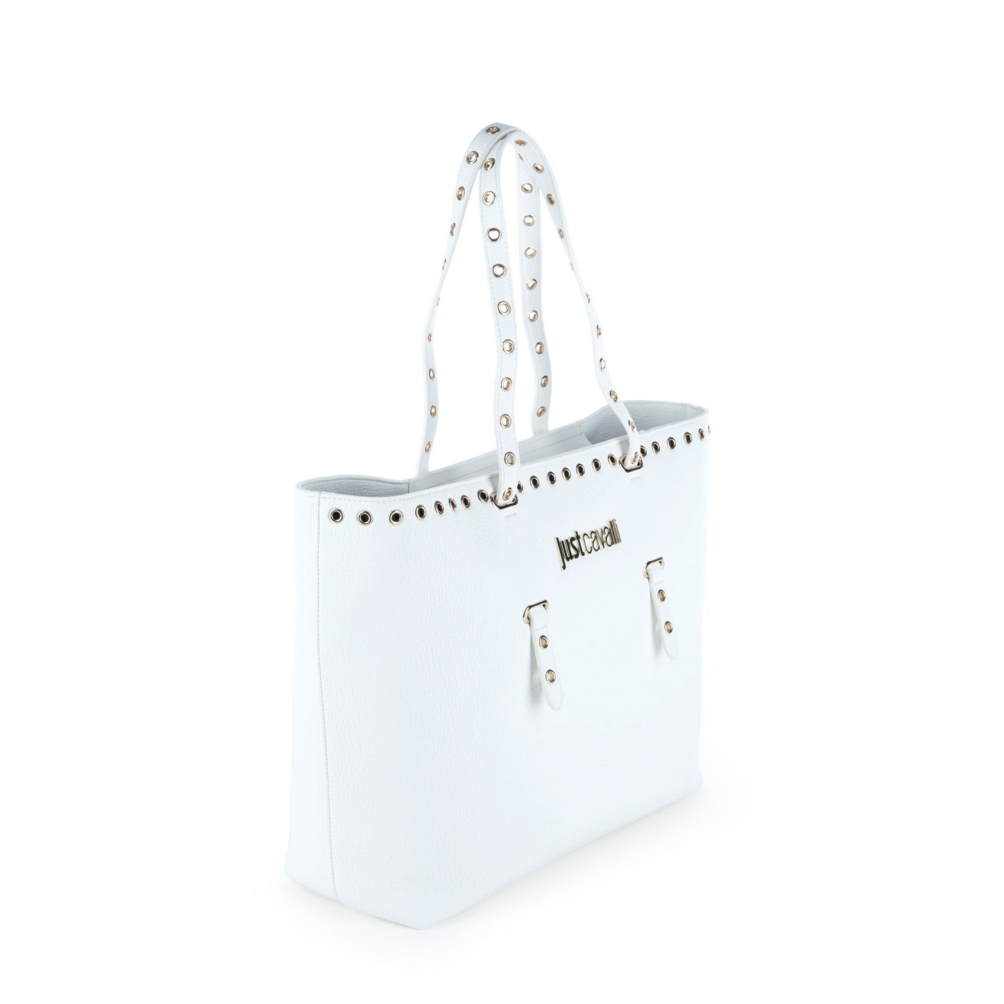 Bolsa Tote Just Cavalli Branca com Ilhós Metálicos e Logótipo Frontal