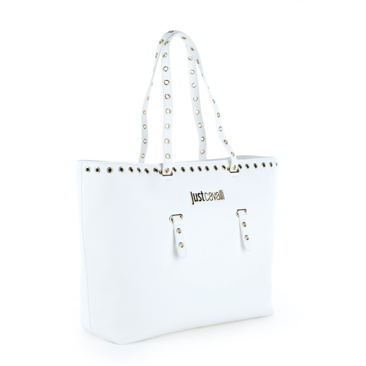 Bolsa Tote Just Cavalli Branca com Ilhós Metálicos e Logótipo Frontal