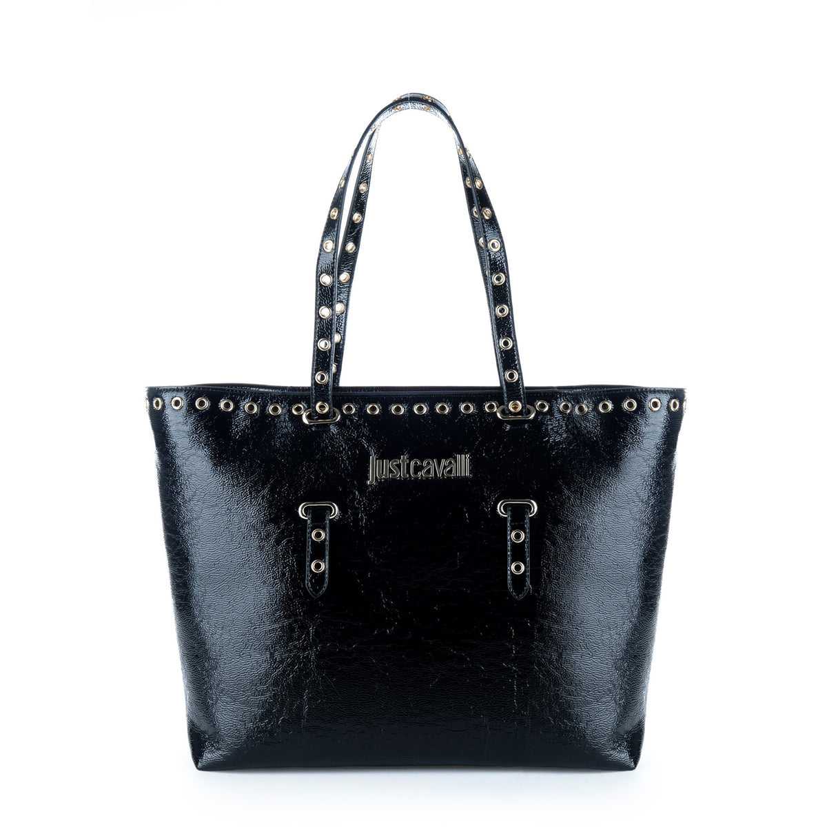 Bolsa Tote Just Cavalli Preta com Tachas e Detalhes Metálicos