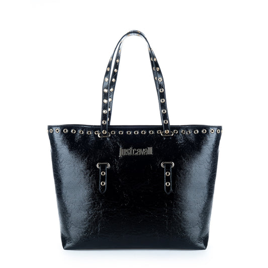 Bolsa Tote Just Cavalli Preta com Tachas e Detalhes Metálicos