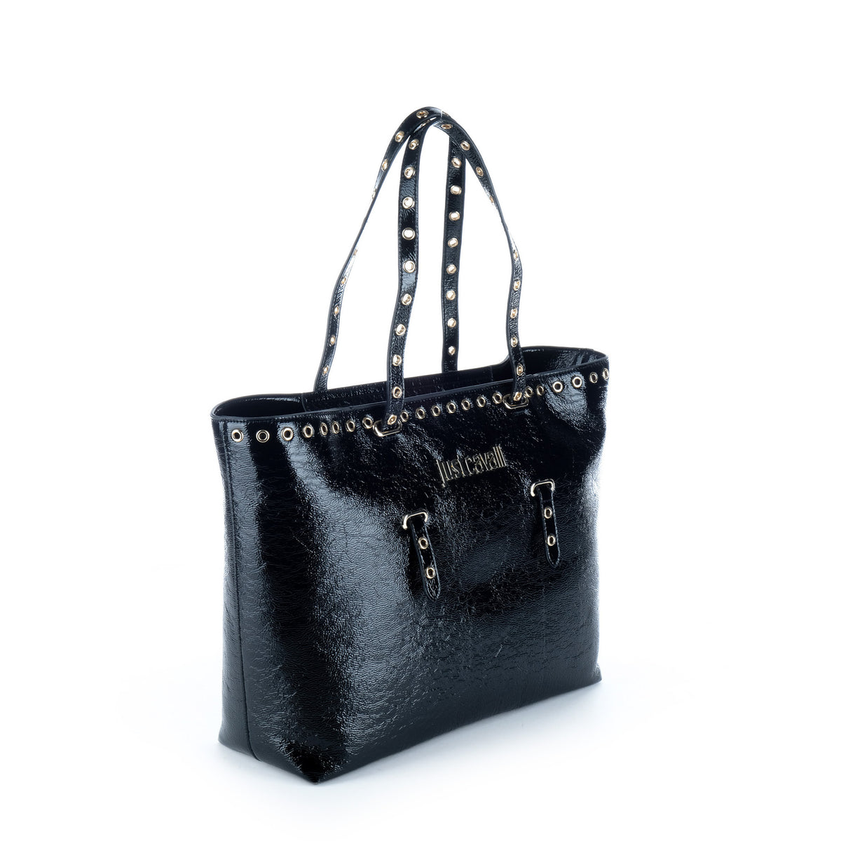 Bolsa Tote Just Cavalli Preta com Tachas e Detalhes Metálicos