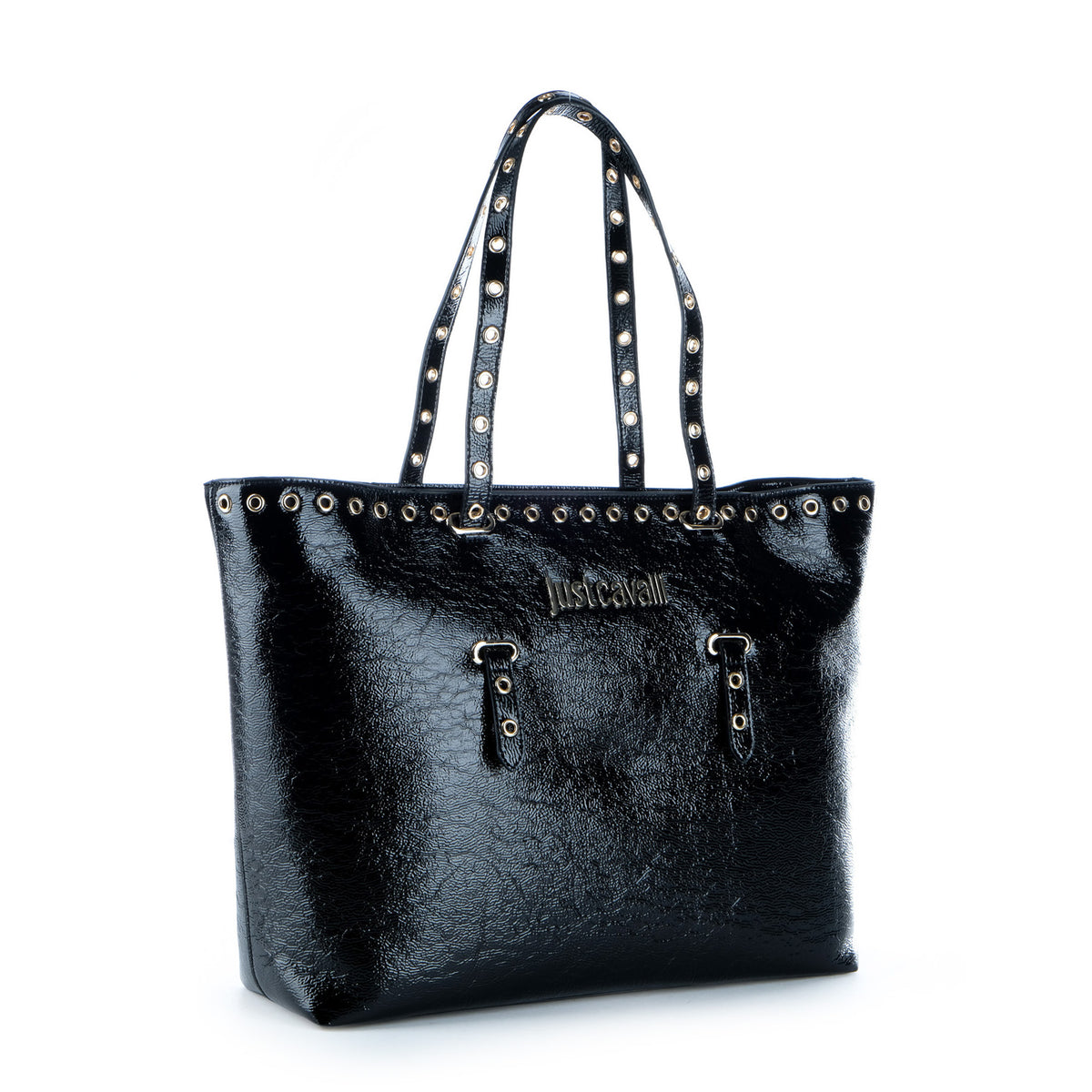Bolsa Tote Just Cavalli Preta com Tachas e Detalhes Metálicos