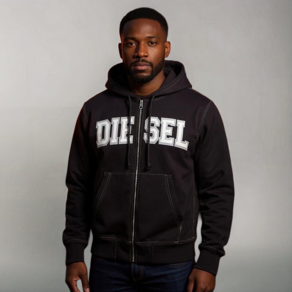 Casaco Homem Hoodie Diesel Preto com Capuz e Estampado 78ERS nas Costas
