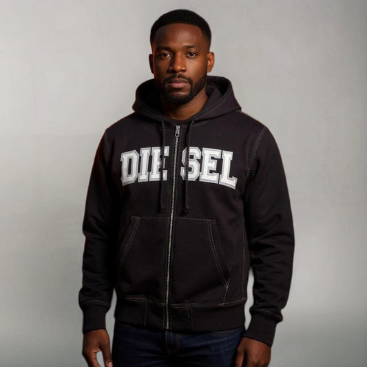 Casaco Homem Hoodie Diesel Preto com Capuz e Estampado 78ERS nas Costas
