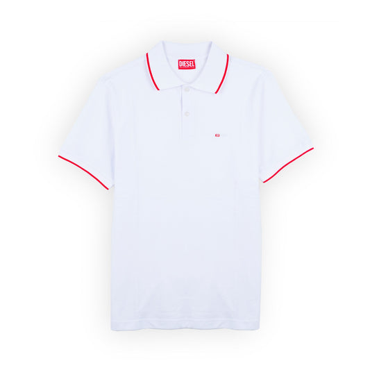 Polo de Homem Diesel Branco com Pormenores Vermelhos e Logótipo Bordado