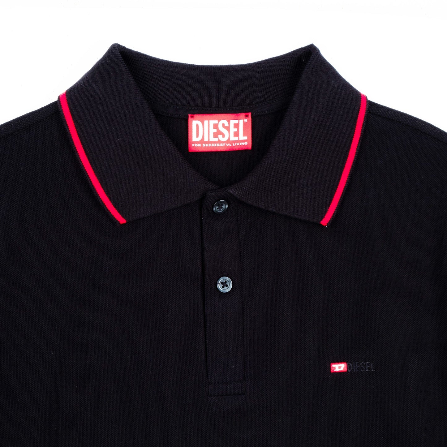Polo de Homem Diesel Preto com Pormenores Vermelhos e Logótipo Discreto