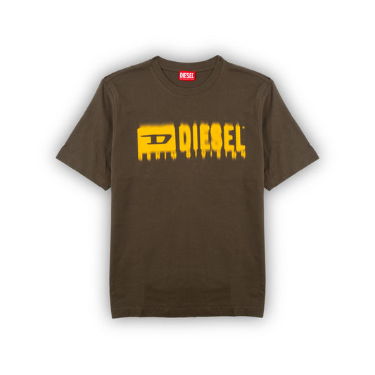 T-Shirt de Homem Diesel Castanha com Logótipo Gráfico Amarelo