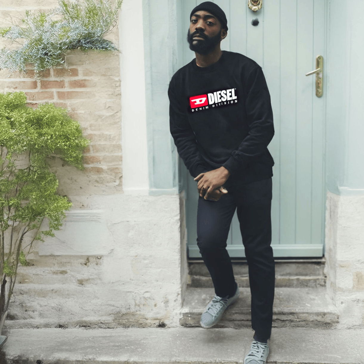 Camisola Sweater de Homem Diesel Preta com Logótipo Frontal DENIM DIVISION