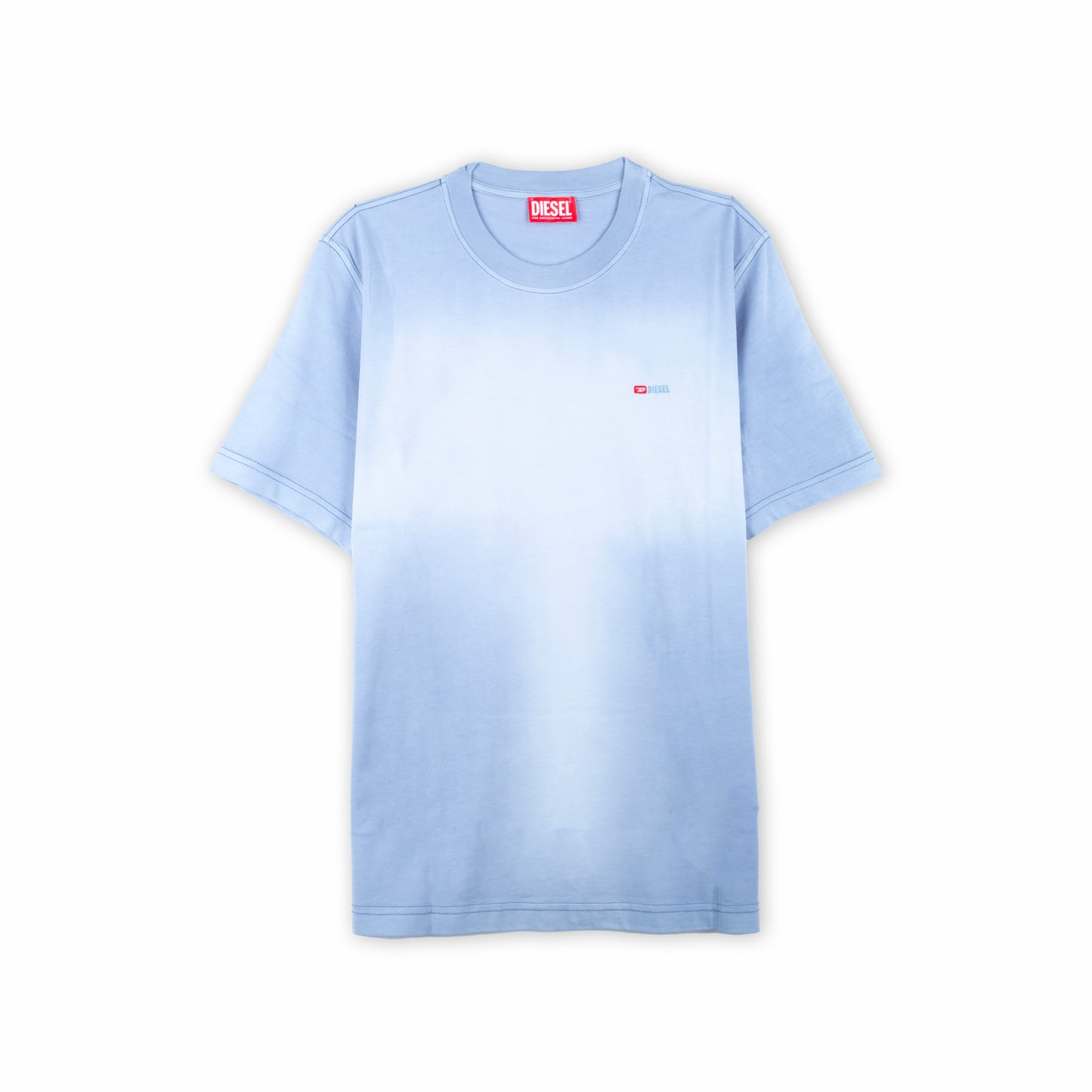 T-Shirt Homem Diesel Azul Claro Degradé com Logo Discreto no Peito