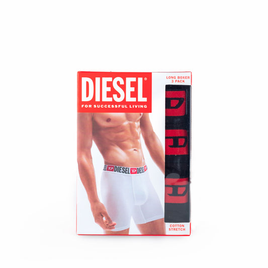 Boxers Homem Diesel Pretos com Elástico Vermelho e Logo Contrastante
