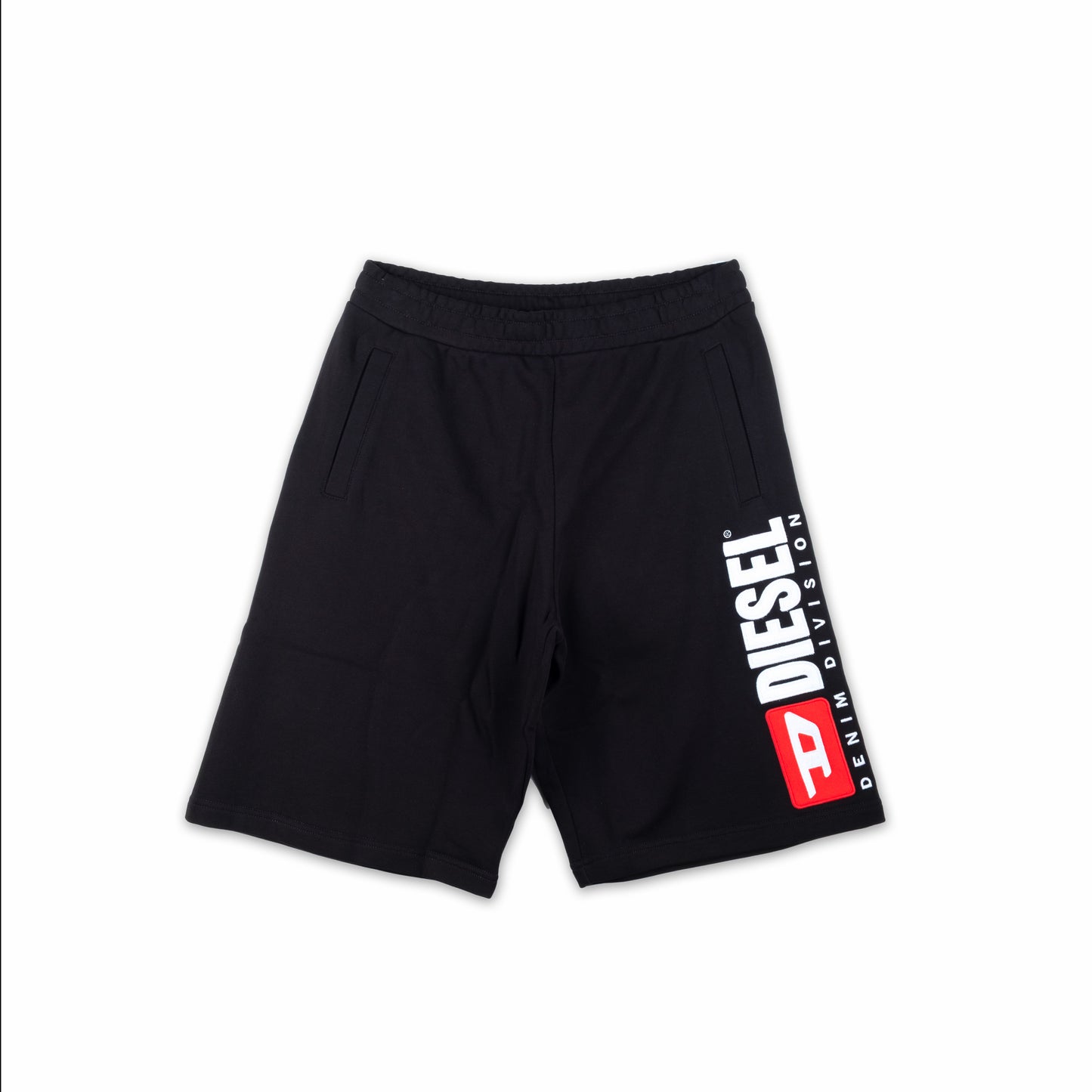 Calções de Treino Homem Diesel Pretos com Logo Vertical e Cintura Elástica