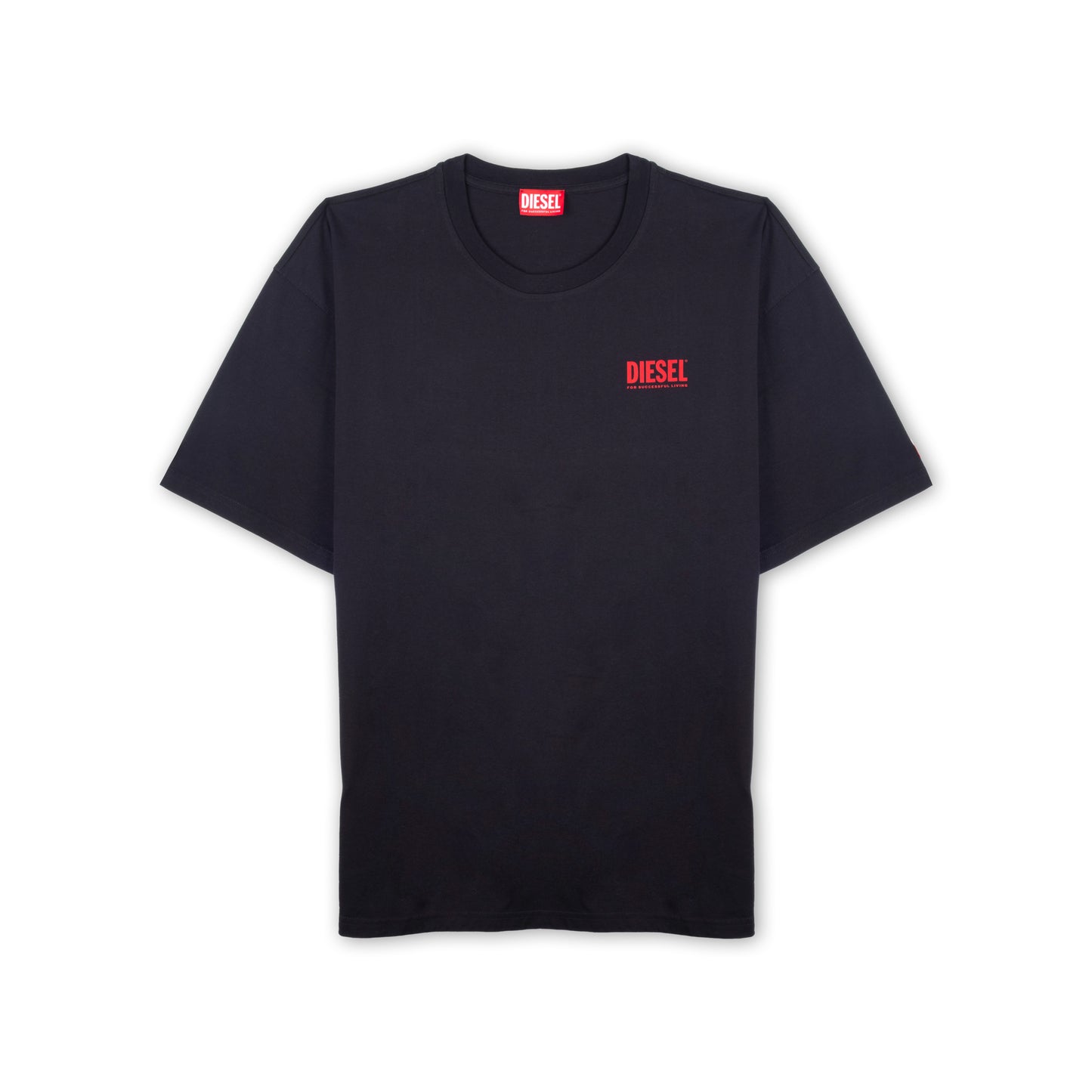 T-Shirt Homem Diesel Preta Minimalista com Logo Vermelho no Peito