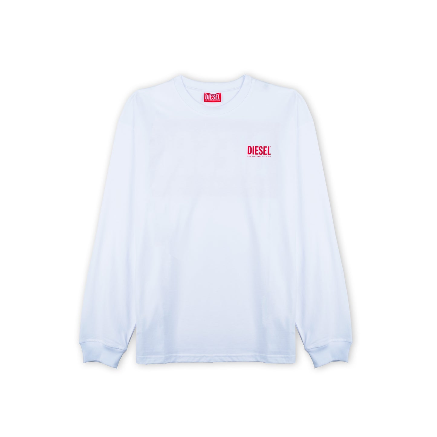 T-Shirt Homem Diesel Branca Manga Comprida Minimalista com Logo no Peito